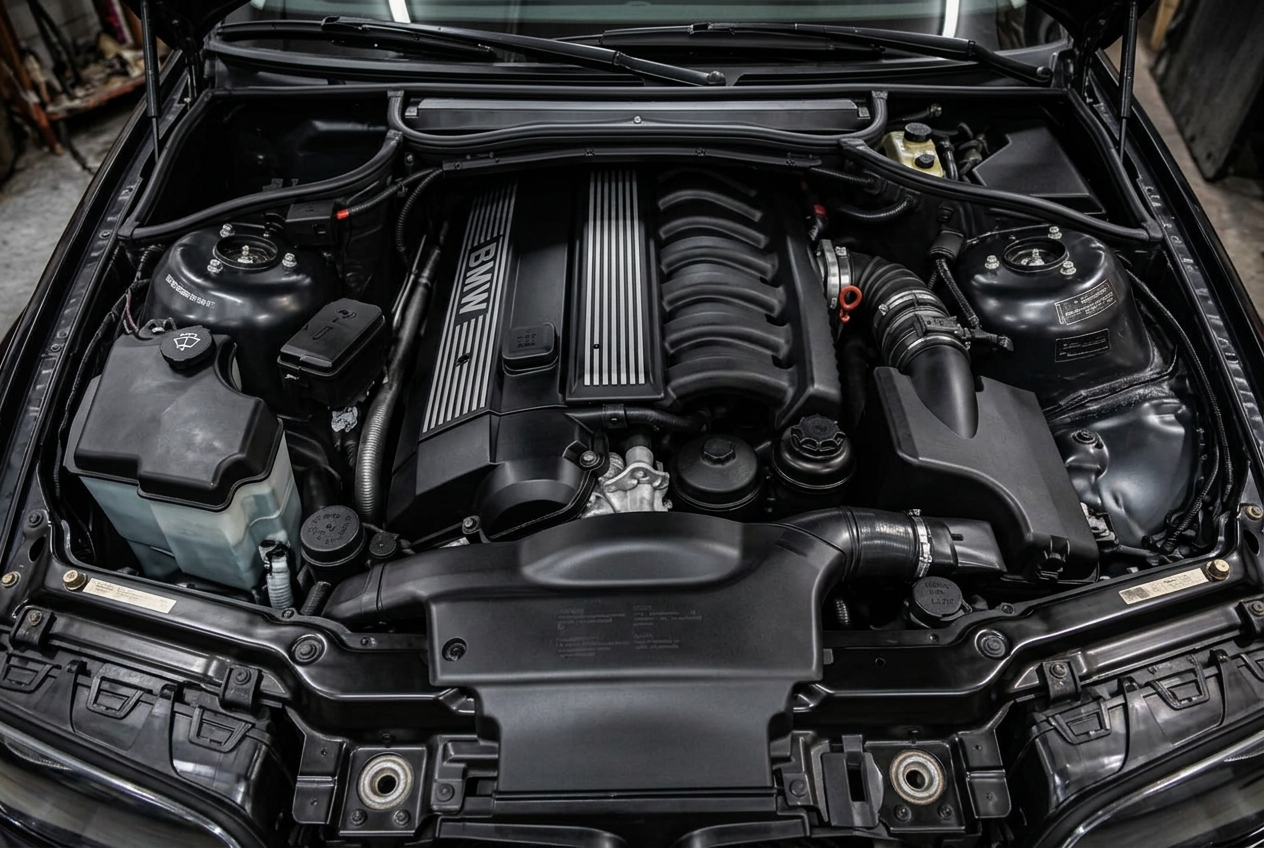 Engine bay after restoration at Rebel Motorworks